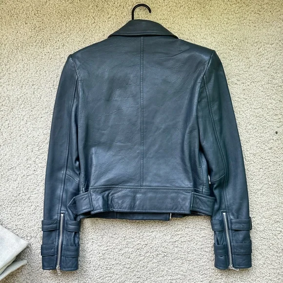 L'AGENCE Billie Belted Leather Jacket  /Coat Midnight Navy XS - Picture 13 of 14